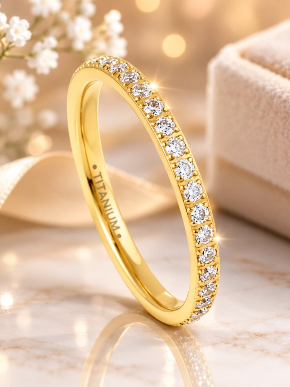 Gold Plated Titanium Eternity Band Ring with Clear CZ - GALTI011-6
